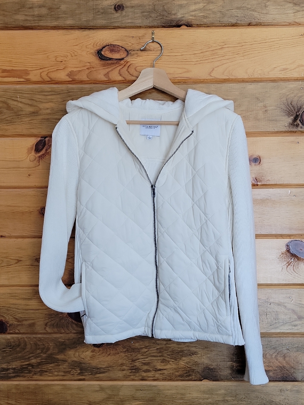 Liverpool Cream Quilted Hooded Zip Jacket